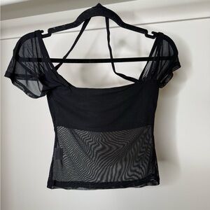 White Fox Boutique Black Sheer Short Sleeve Top